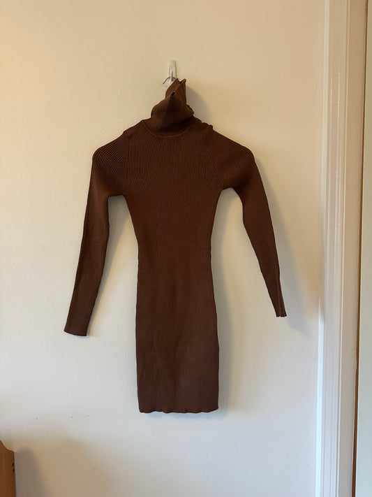 NWT Princess Polly Anni Mini Turtleneck Dress in Chocolate Brown | Size XS