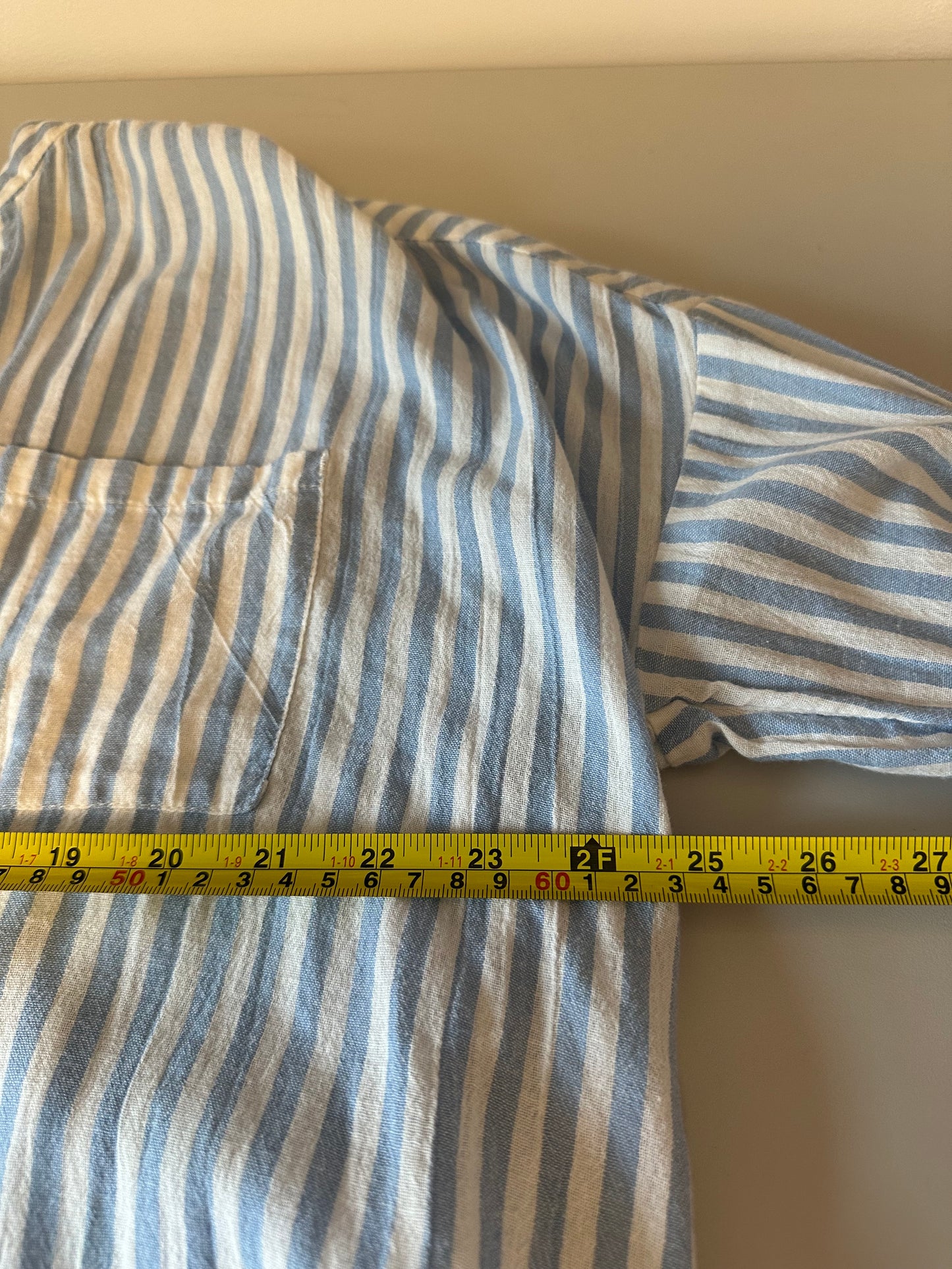 O'Neill Blue and White Striped Cotton V-Neck Tunic Shirt | Size Medium