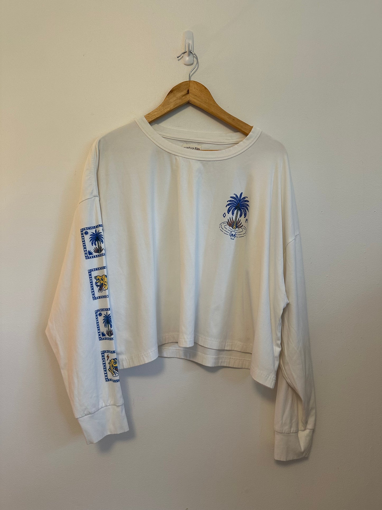 Occupied Mind Small Talk Survivor Graphic Cropped Long Sleeve Tee | Size XL