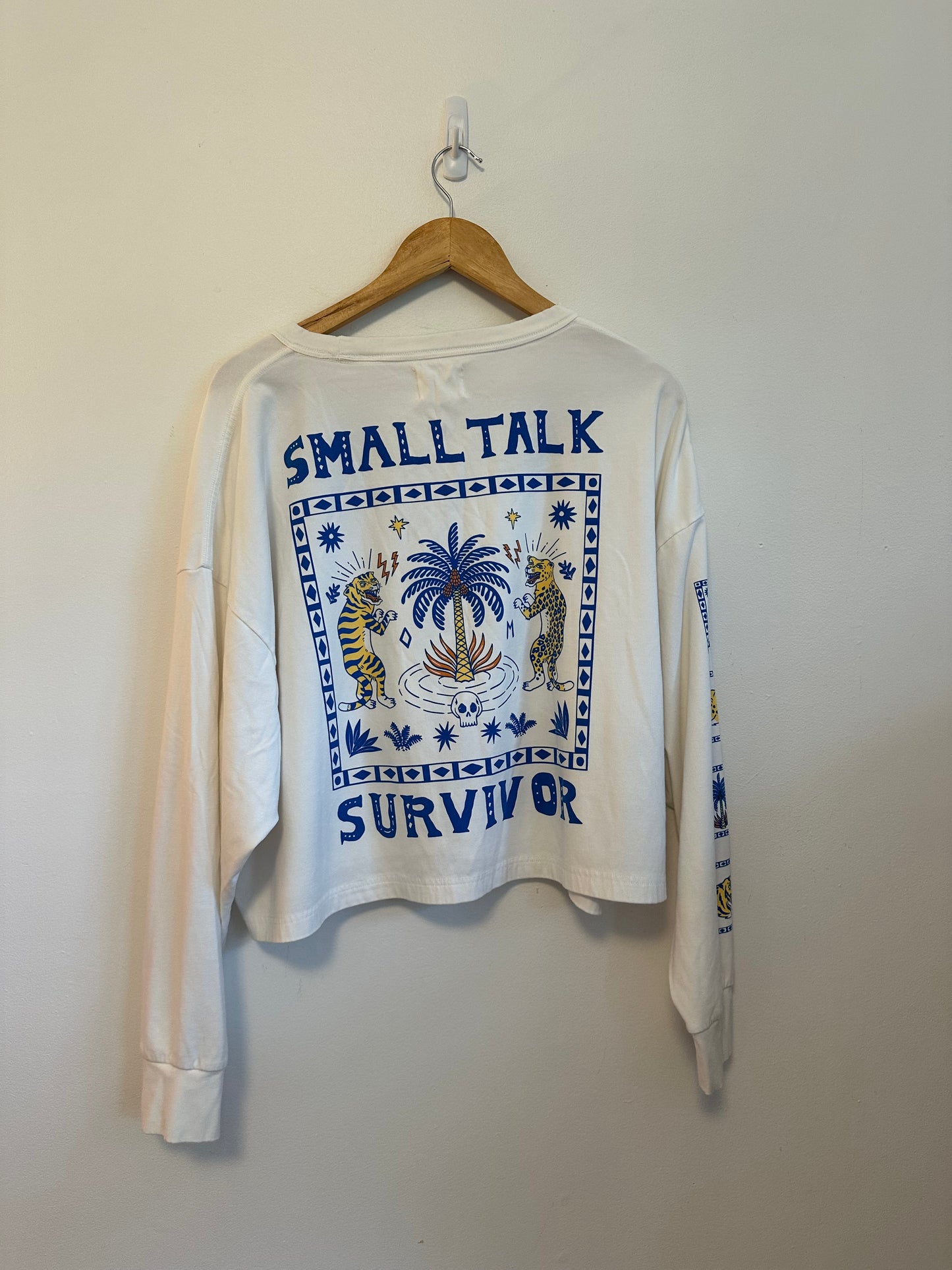 Occupied Mind Small Talk Survivor Graphic Cropped Long Sleeve Tee | Size XL