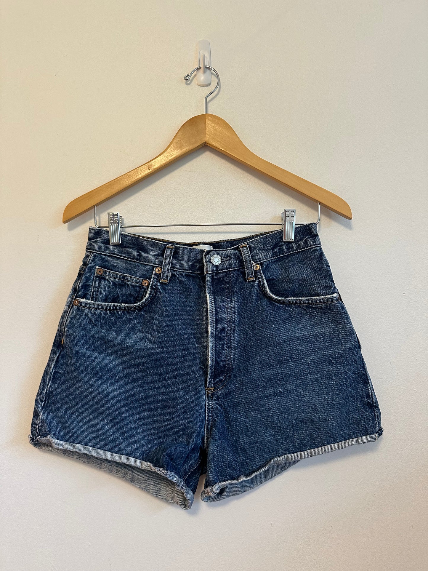 Agolde Dee High Rise Dark Wash Denim Shorts | Size 27