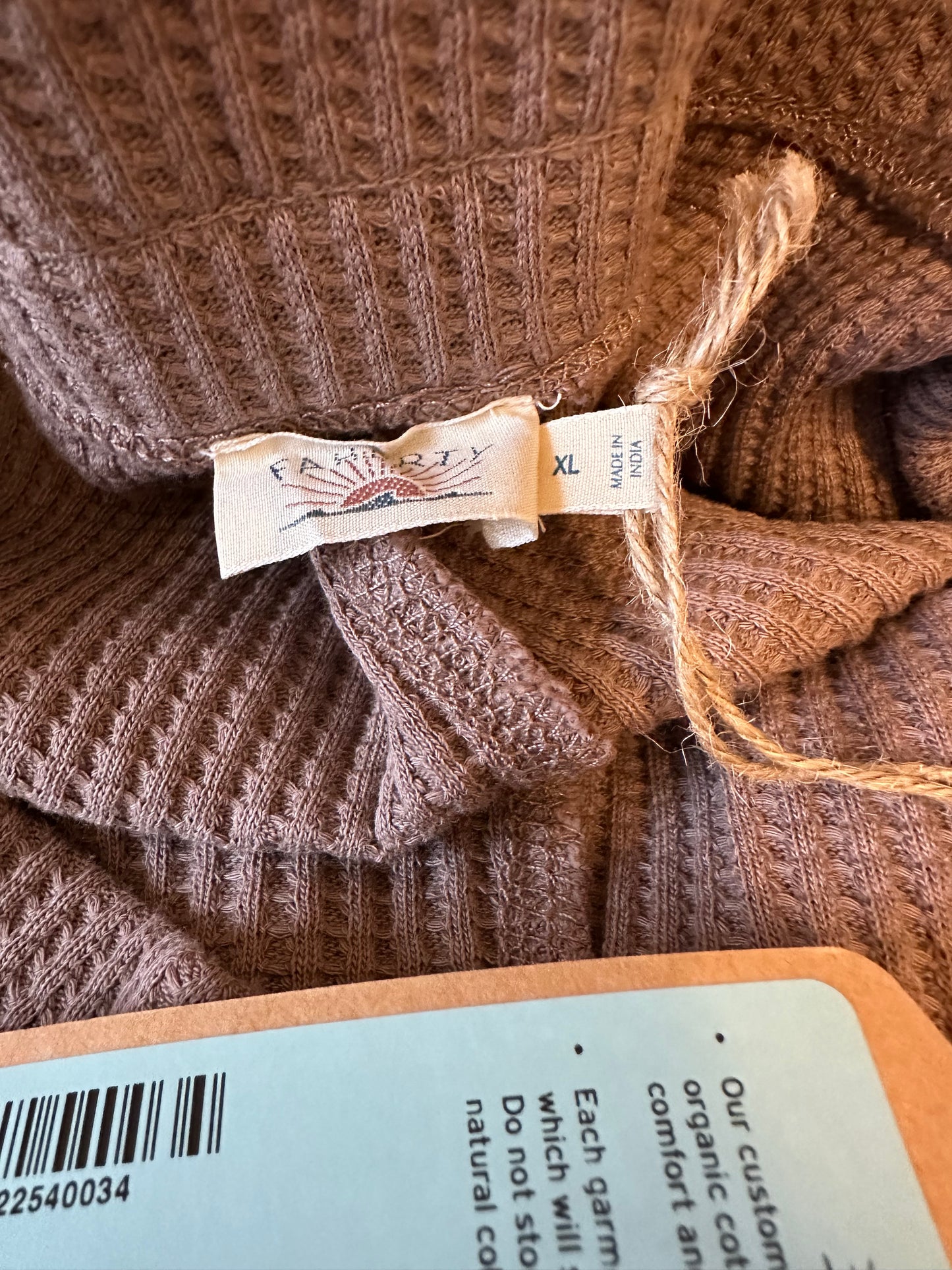 NWT Faherty Apres Waffle Cotton Pants in Wood Smoke | Size XL