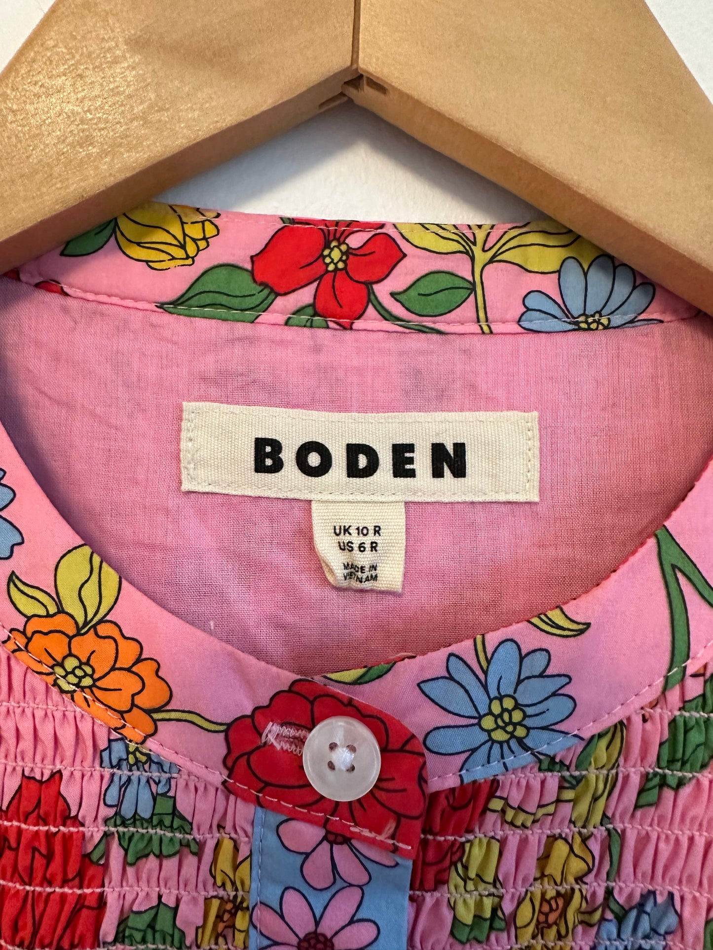 Boden Cecily Pink Cotton Smocked Long Sleeve Dress | Size 6
