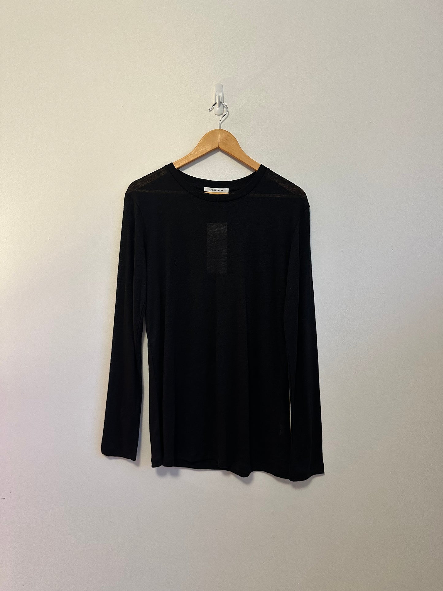 NWT Emerson Fry Linen Long Sleeve Crewneck Black T-Shirt | Size Large