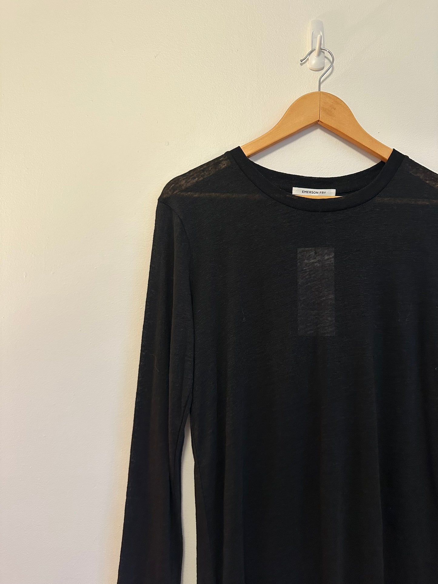 NWT Emerson Fry Linen Long Sleeve Crewneck Black T-Shirt | Size Large