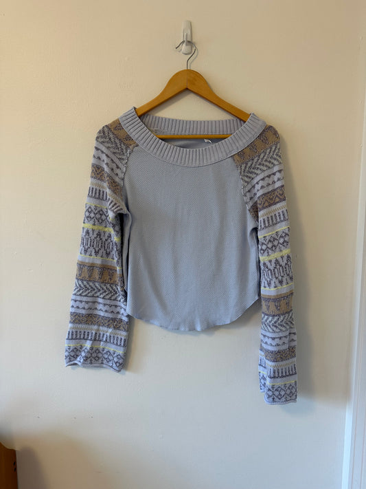 Free People Periwinkle Combo Fair Isle Thermal Long Sleeve T-Shirt | Side Medium