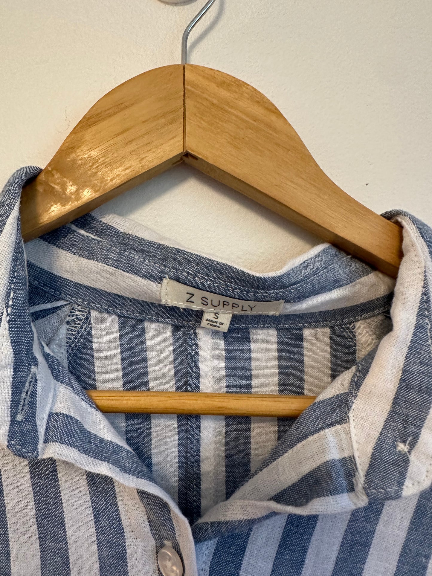 Z Supply Blue and White Striped Linen Blend Button Down Shirt | Size Small