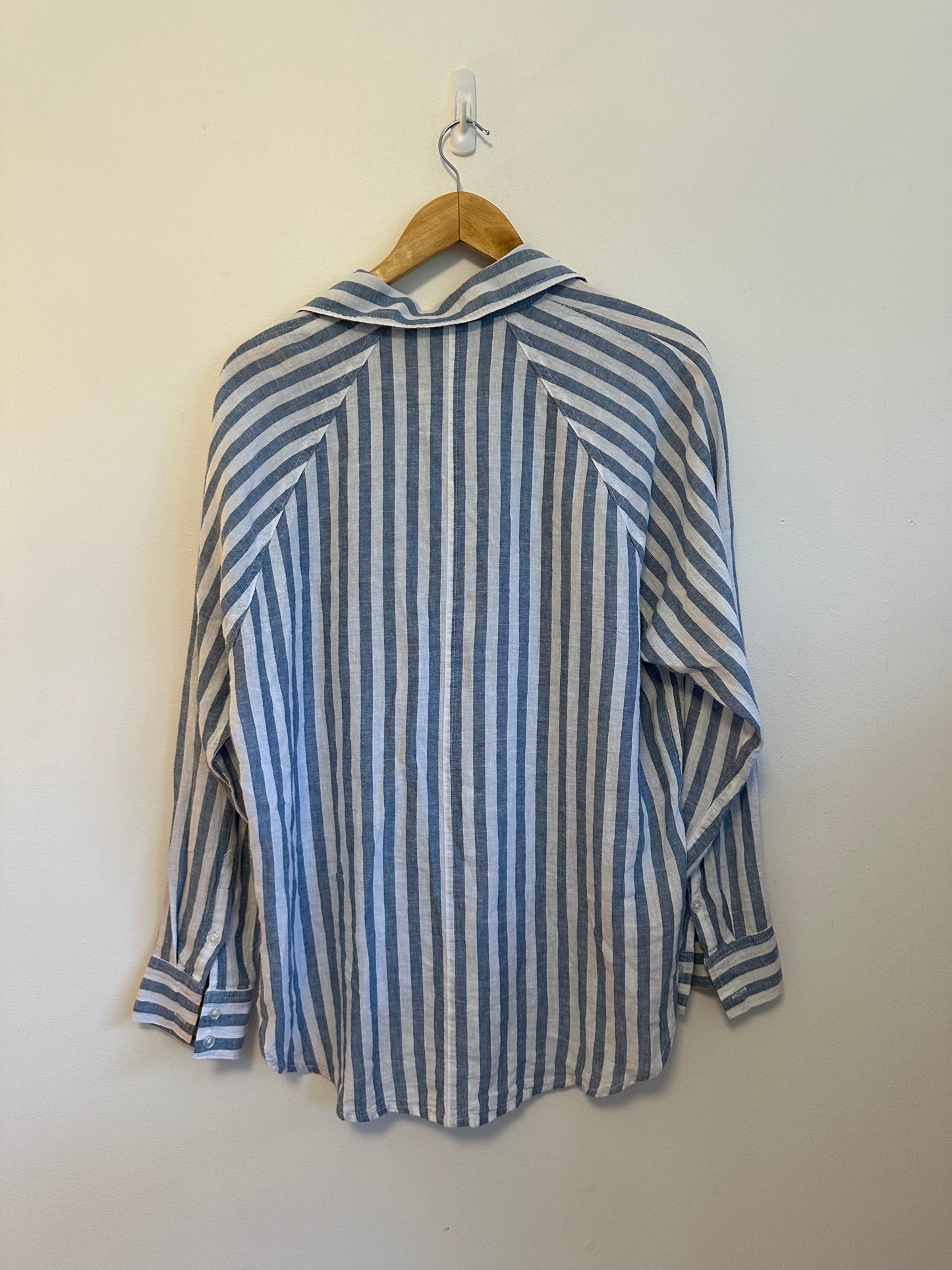 Z Supply Blue and White Striped Linen Blend Button Down Shirt | Size Small