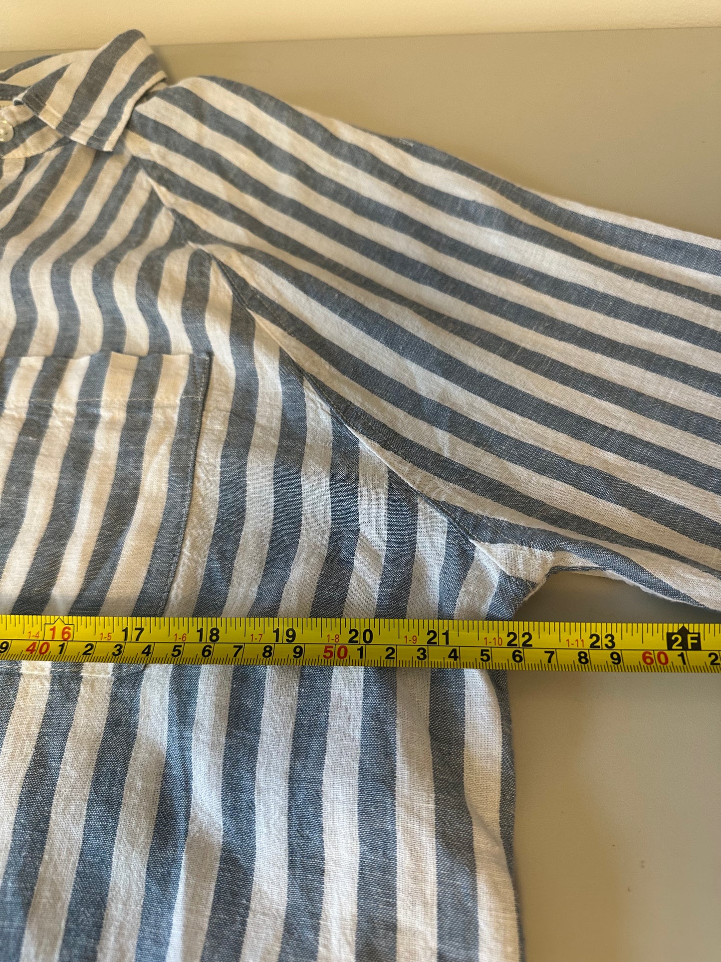 Z Supply Blue and White Striped Linen Blend Button Down Shirt | Size Small