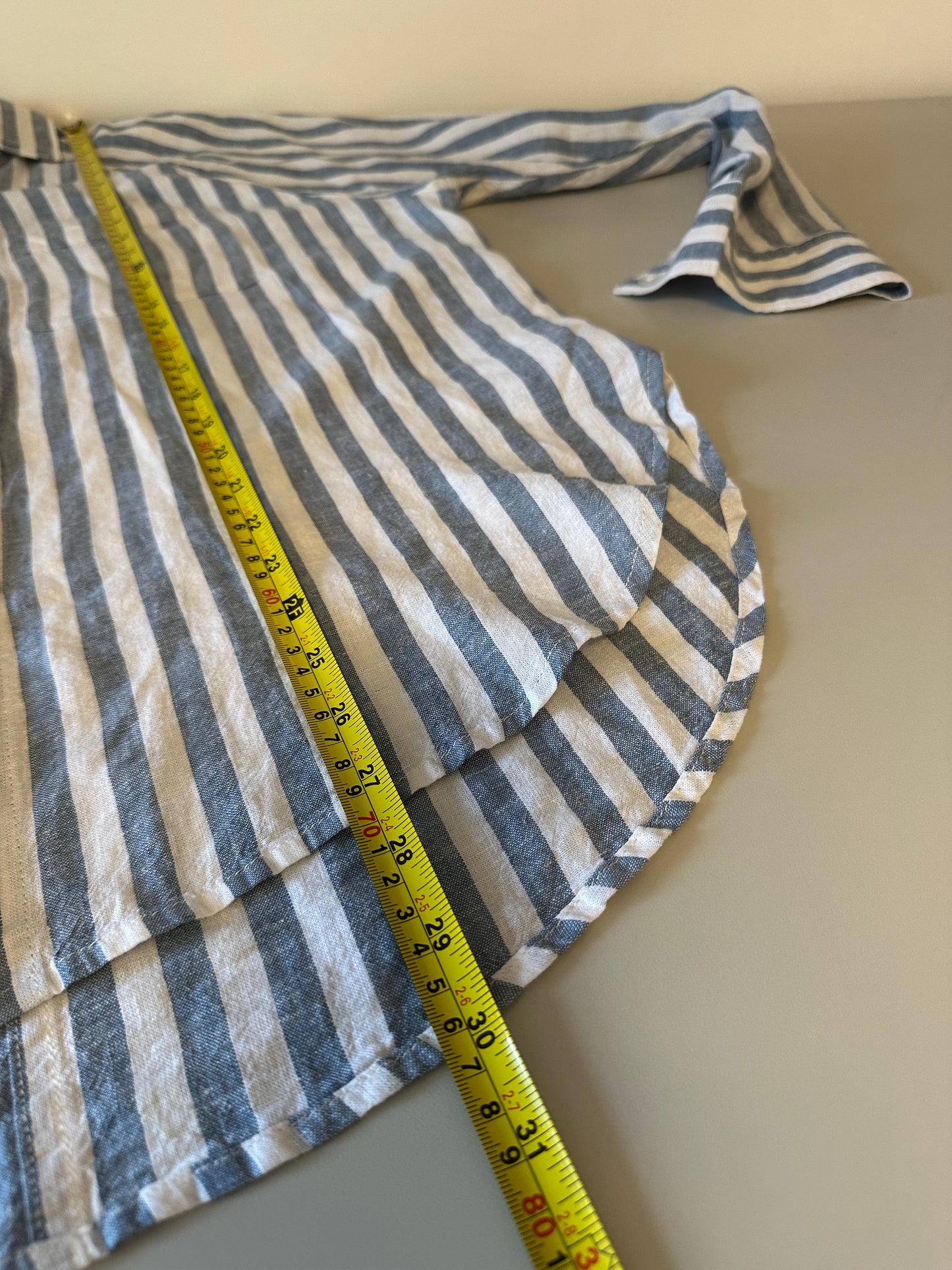 Z Supply Blue and White Striped Linen Blend Button Down Shirt | Size Small