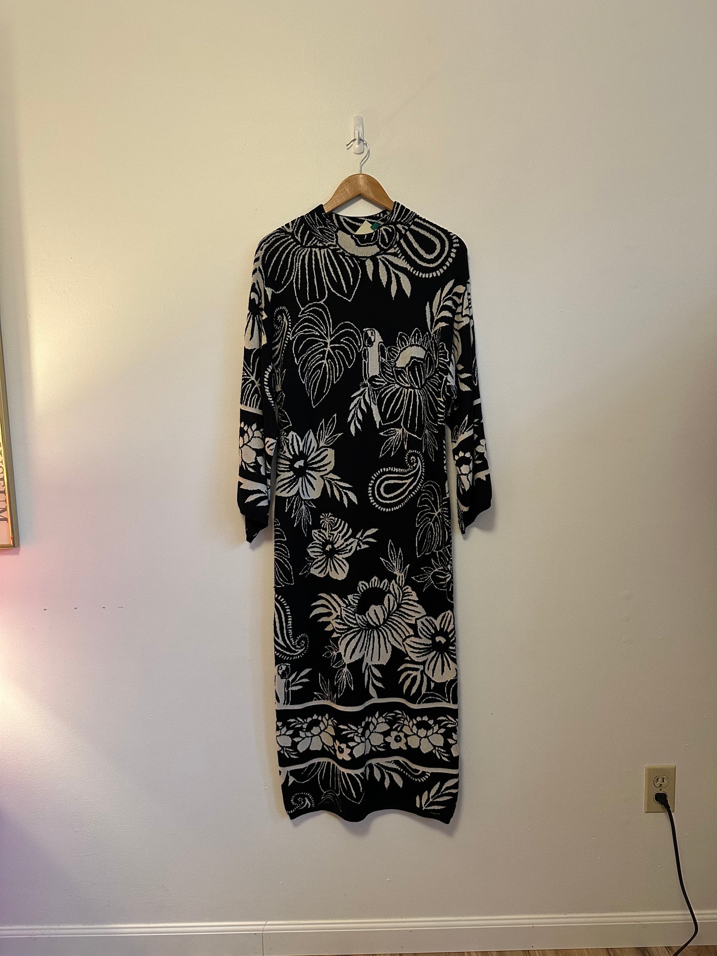 NWT Farm Rio Black Paisley Bloom Knit Dress | Size XS