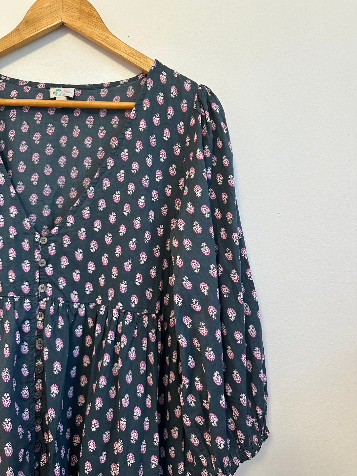 J. Crew Navy and Pink Floral Cotton Tiered Babydoll Mini Dress | Size Small