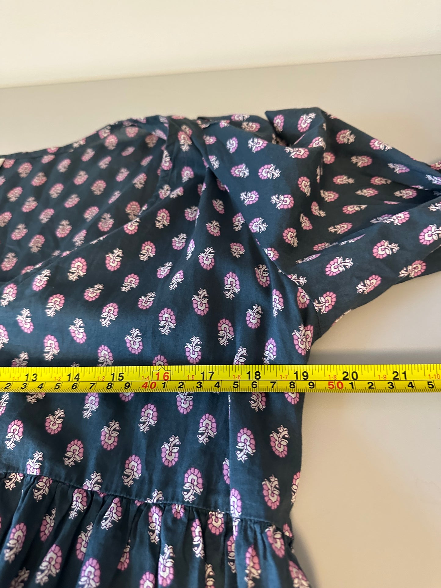 J. Crew Navy and Pink Floral Cotton Tiered Babydoll Mini Dress | Size Small