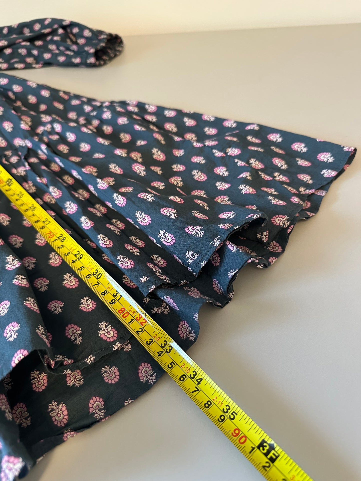 J. Crew Navy and Pink Floral Cotton Tiered Babydoll Mini Dress | Size Small