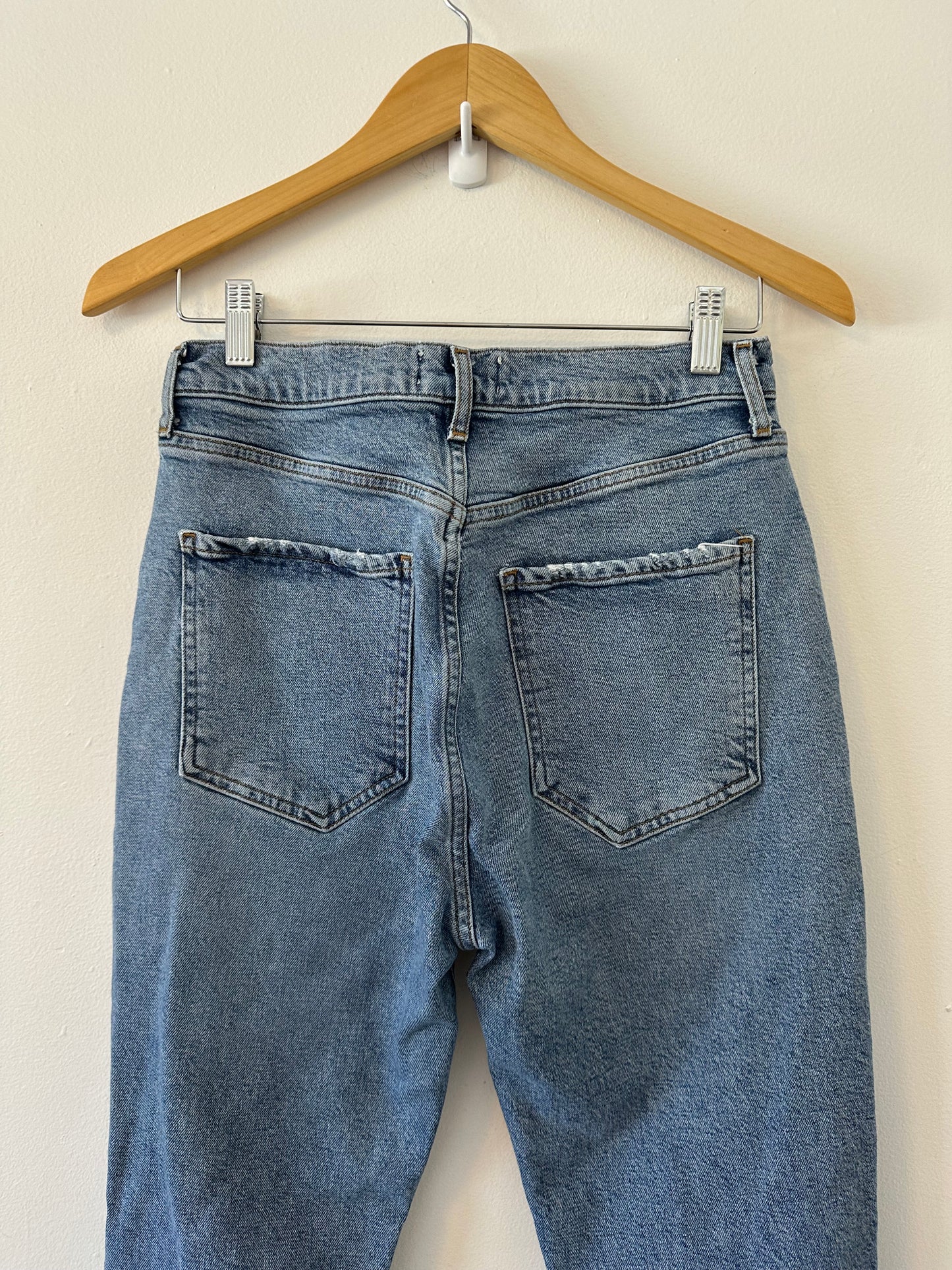 Agolde Riley Distressed Straight Leg Stretch Blue Jeans | Size 28