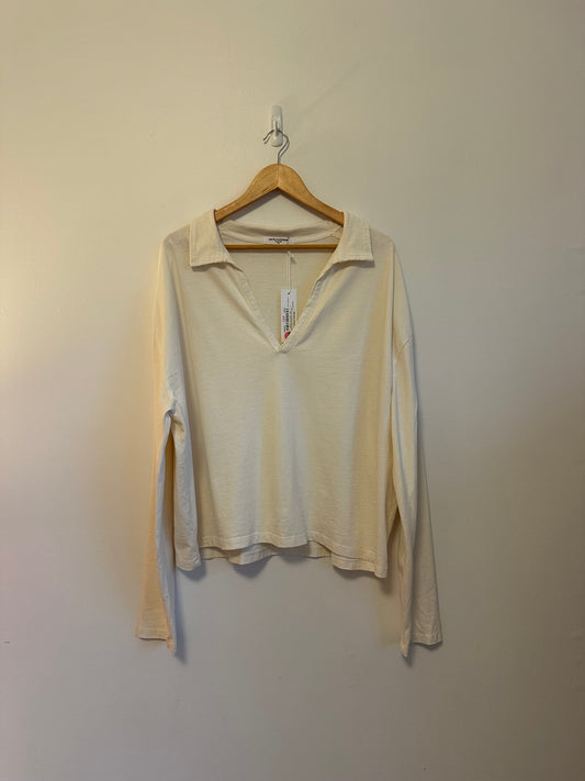 NWT Perfectwhitetee Collared Cotton Boxy Long Sleeve T-Shirt | Size XL