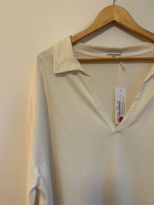 NWT Perfectwhitetee Collared Cotton Boxy Long Sleeve T-Shirt | Size XL