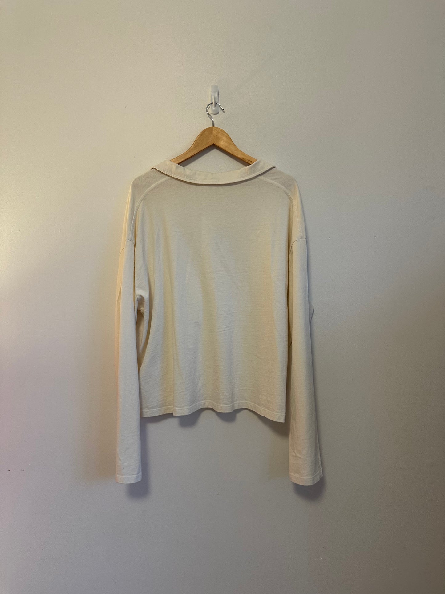 NWT Perfectwhitetee Collared Cotton Boxy Long Sleeve T-Shirt | Size XL