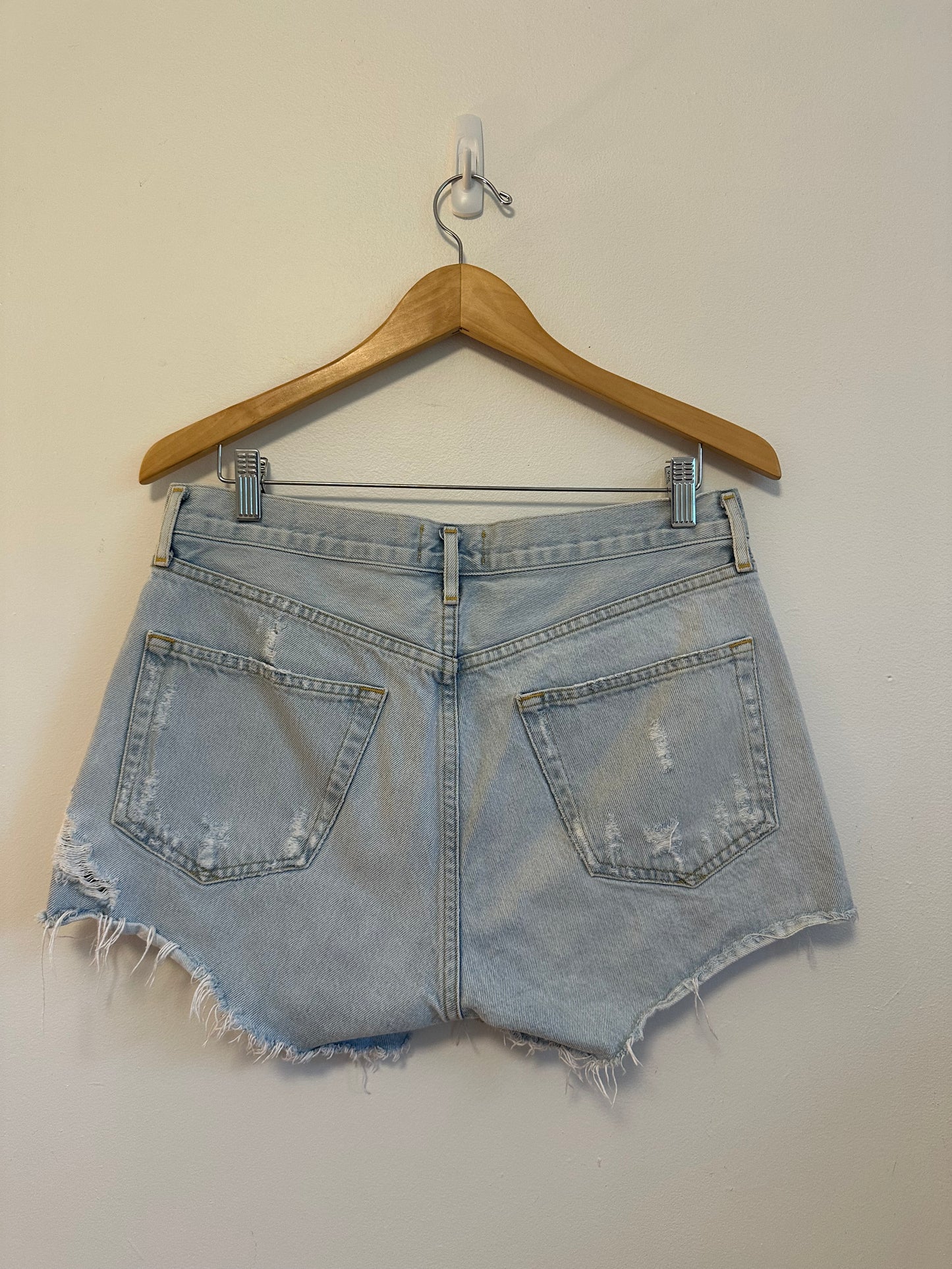 AGOLDE Dee High Rise Distressed Jean Shorts in Light Blue | Size 29