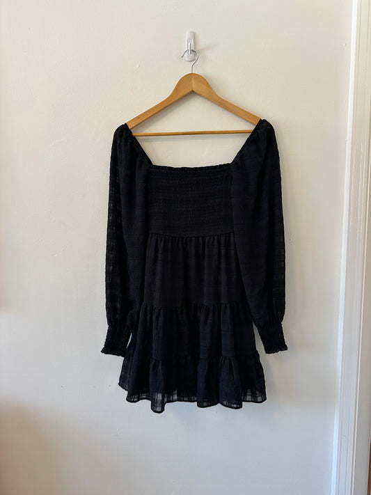 Smocked Black Ruffle Puff Sleeve Dress | Size Small