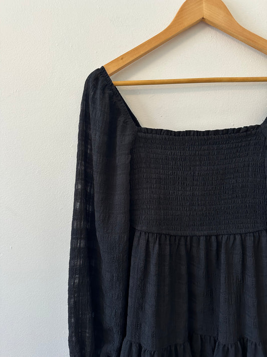 Smocked Black Ruffle Puff Sleeve Dress | Size Small