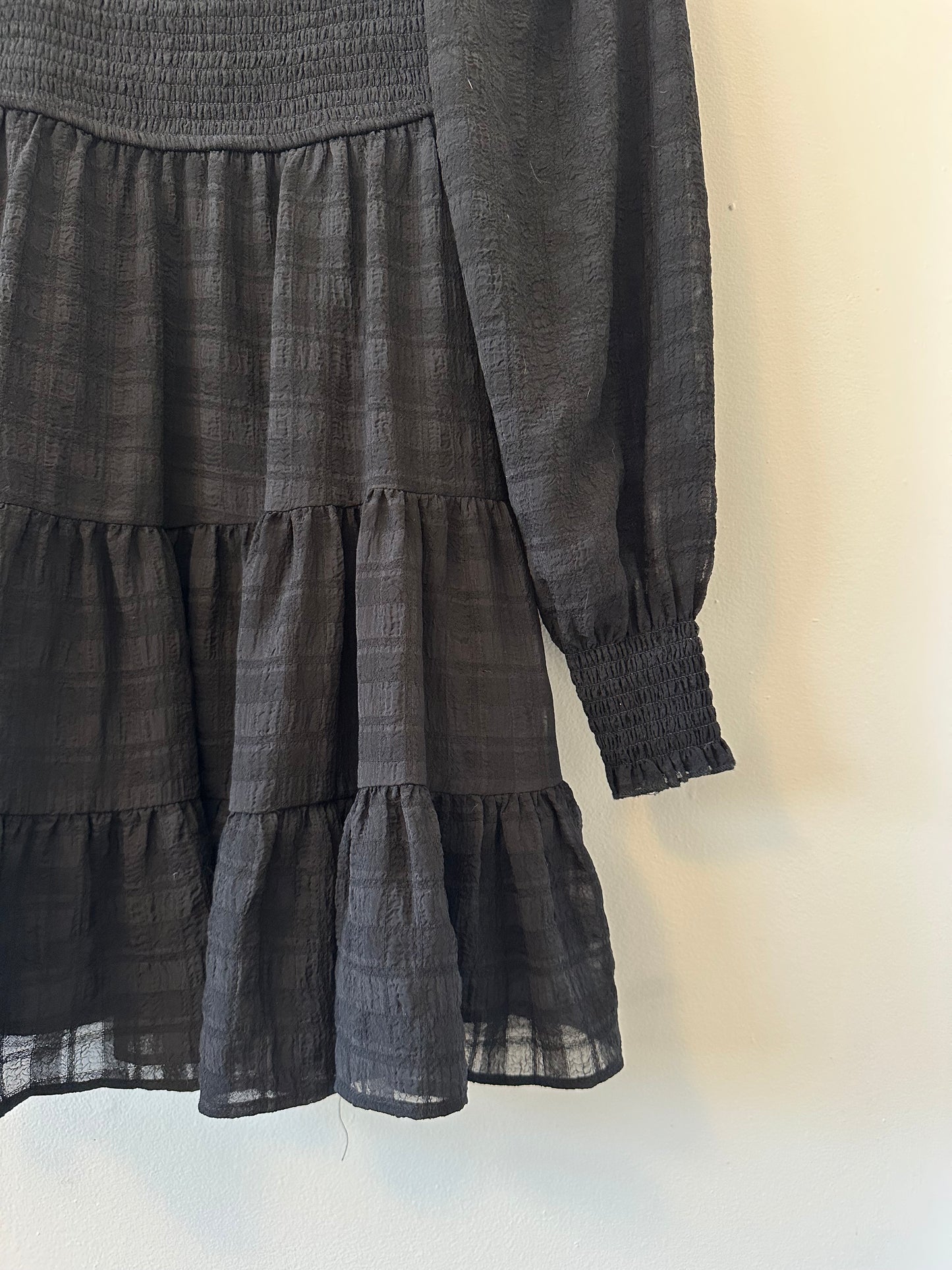 Smocked Black Ruffle Puff Sleeve Dress | Size Small