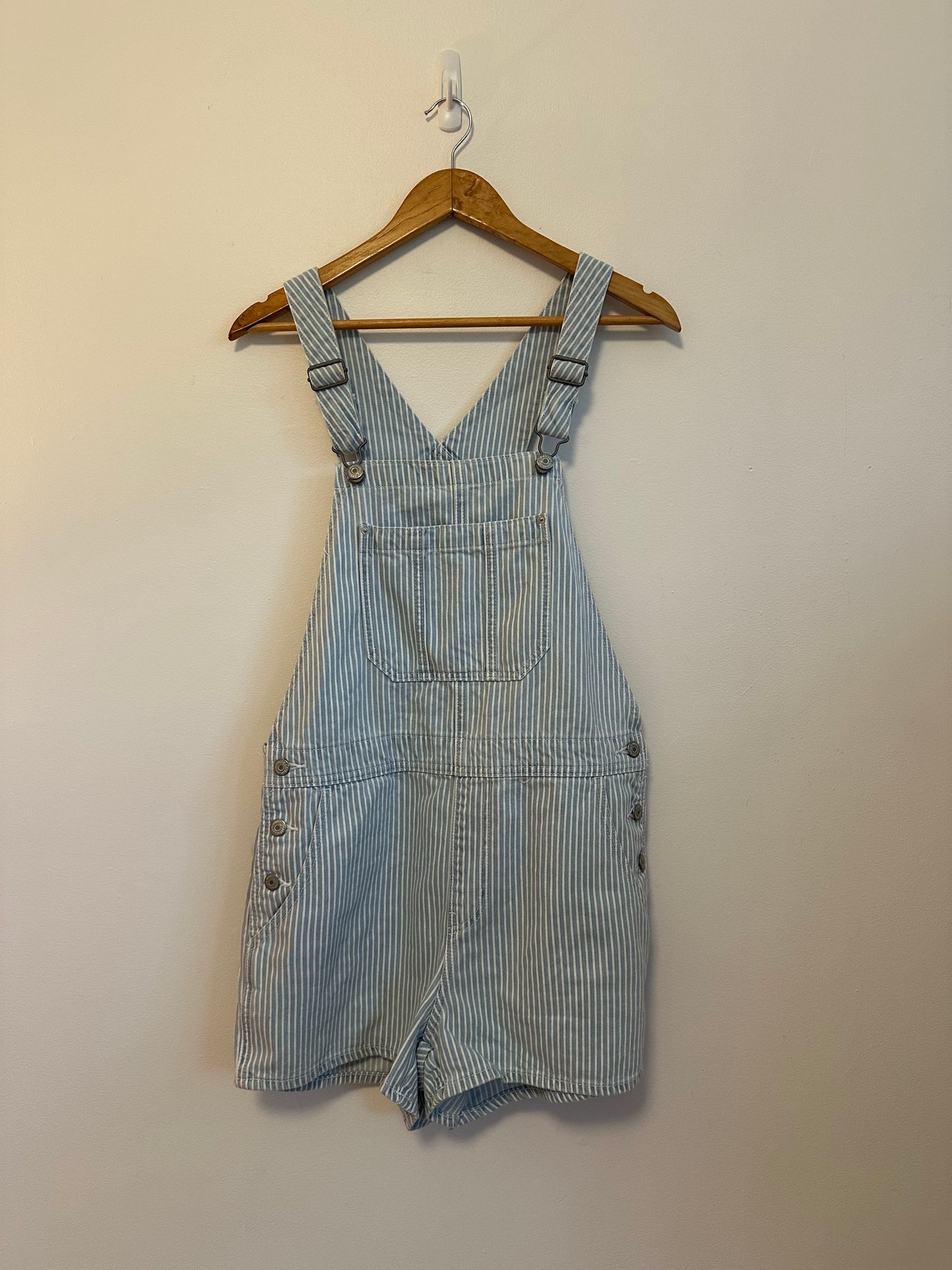 Old Navy Baggy Blue and White Stripe Denim Shortalls | Size Medium