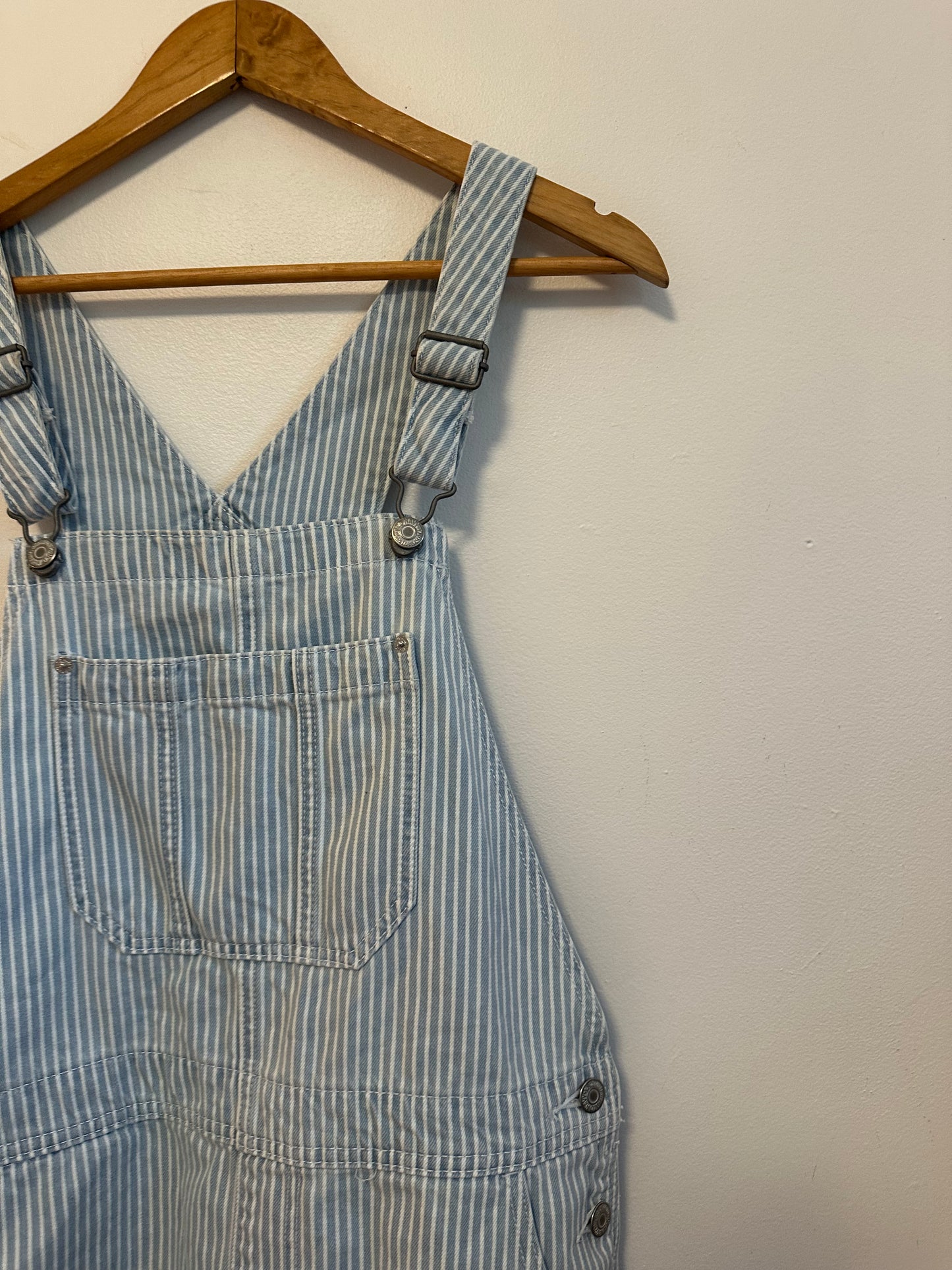 Old Navy Baggy Blue and White Stripe Denim Shortalls | Size Medium
