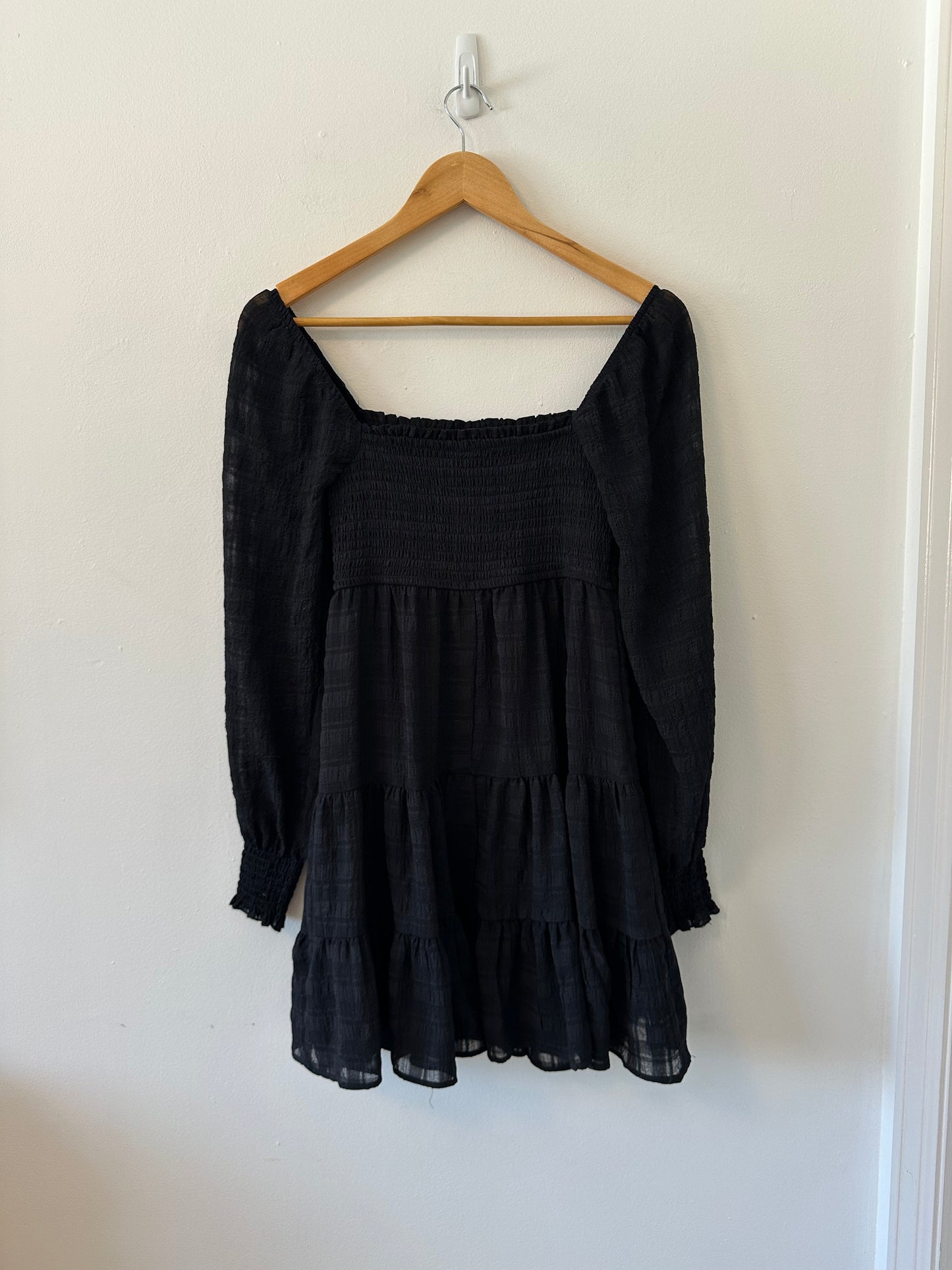 Smocked Black Ruffle Puff Sleeve Dress | Size Small