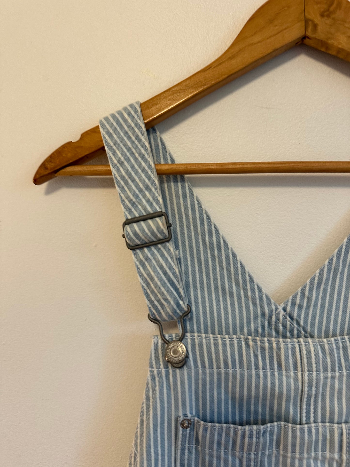 Old Navy Baggy Blue and White Stripe Denim Shortalls | Size Medium
