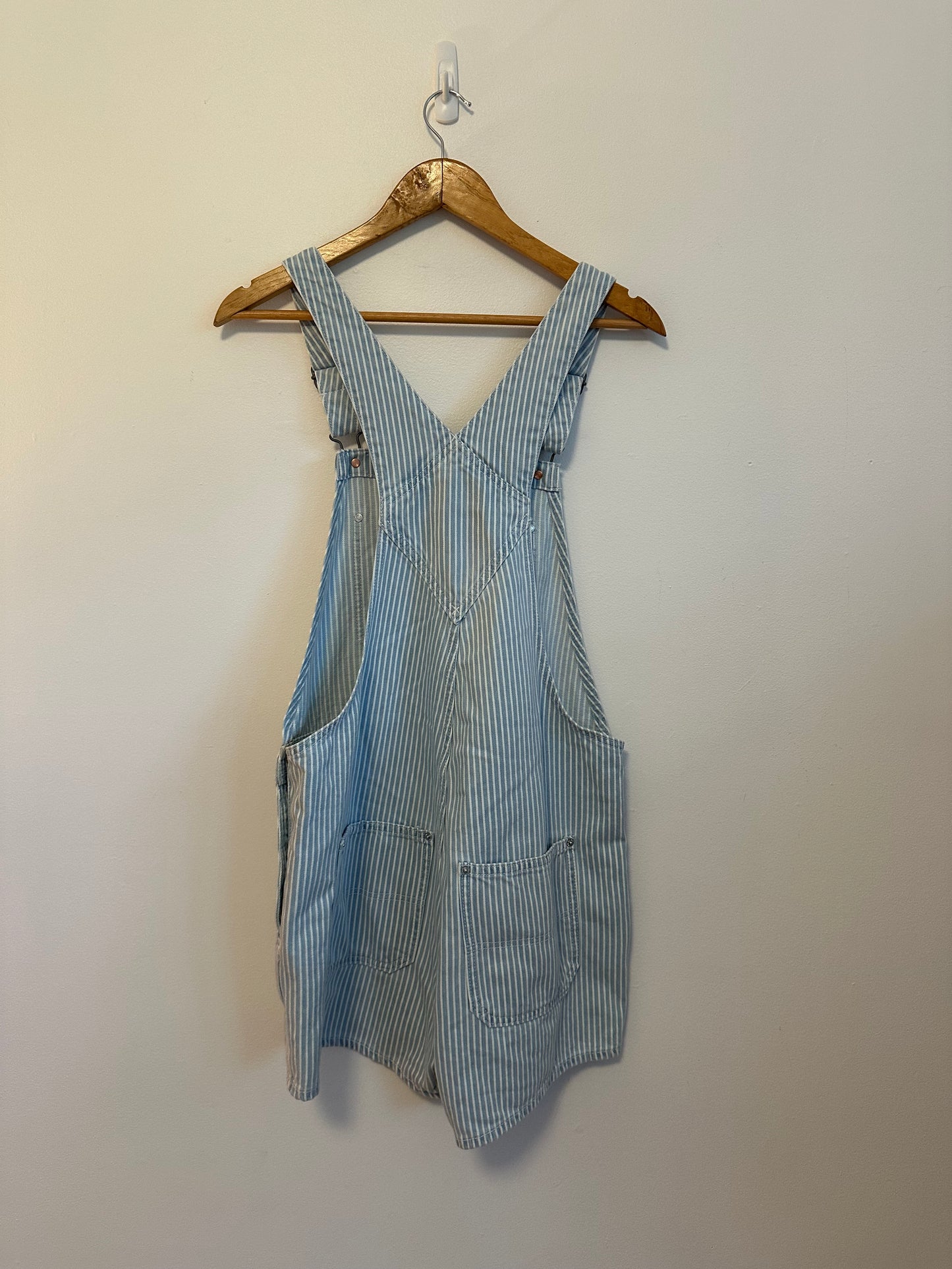 Old Navy Baggy Blue and White Stripe Denim Shortalls | Size Medium