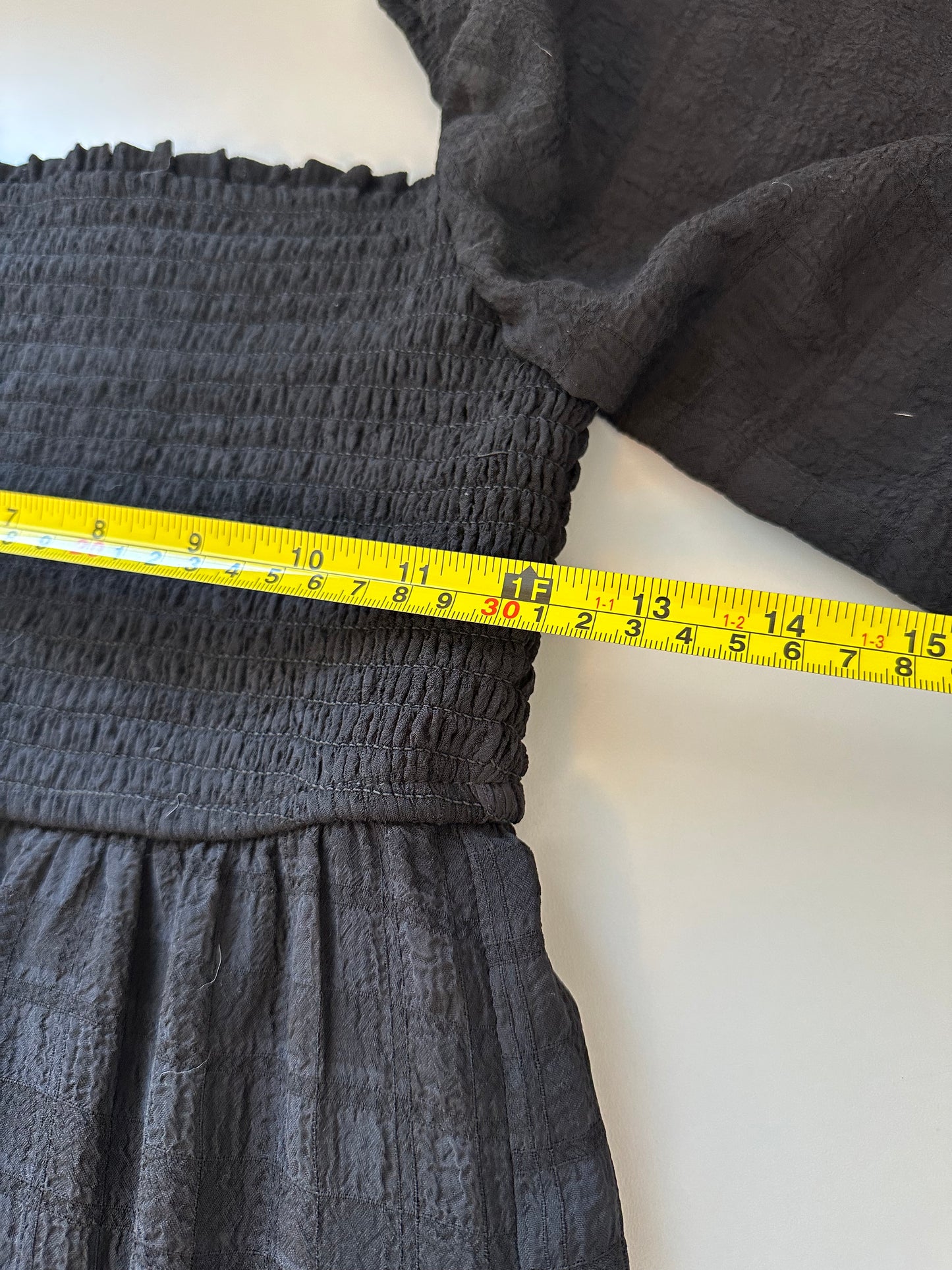 Smocked Black Ruffle Puff Sleeve Dress | Size Small