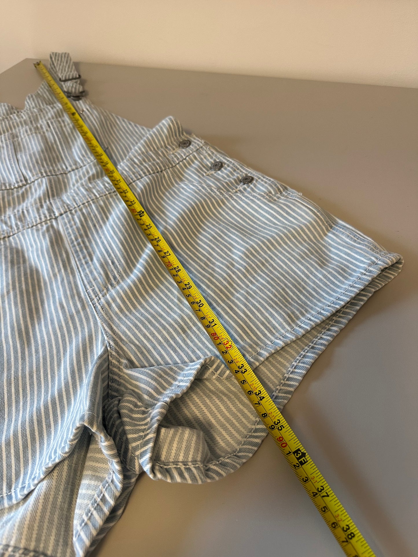 Old Navy Baggy Blue and White Stripe Denim Shortalls | Size Medium