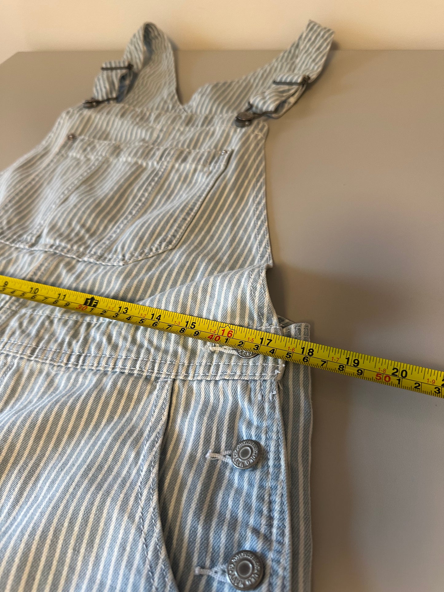 Old Navy Baggy Blue and White Stripe Denim Shortalls | Size Medium