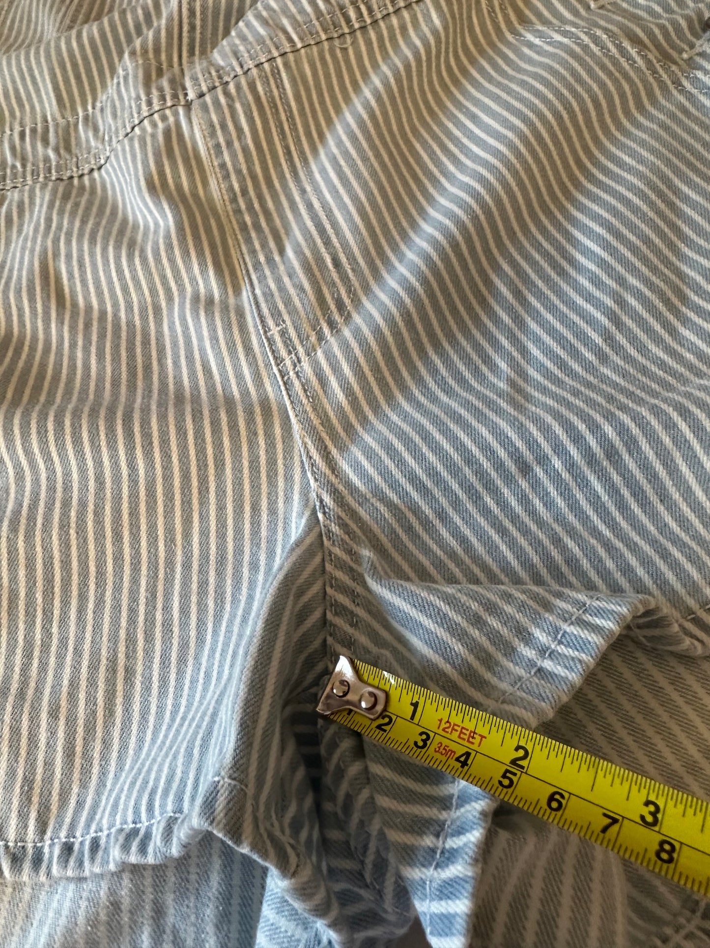 Old Navy Baggy Blue and White Stripe Denim Shortalls | Size Medium