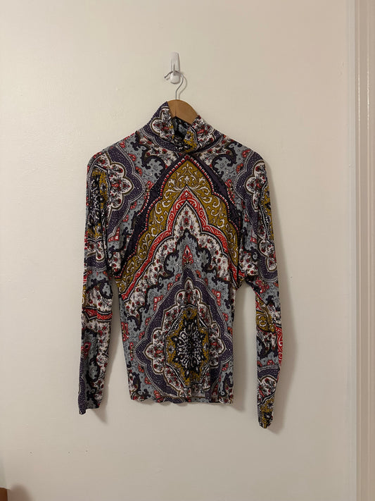 Free People Chase Me Long Sleeve Paisley Print Turtleneck | Size Small