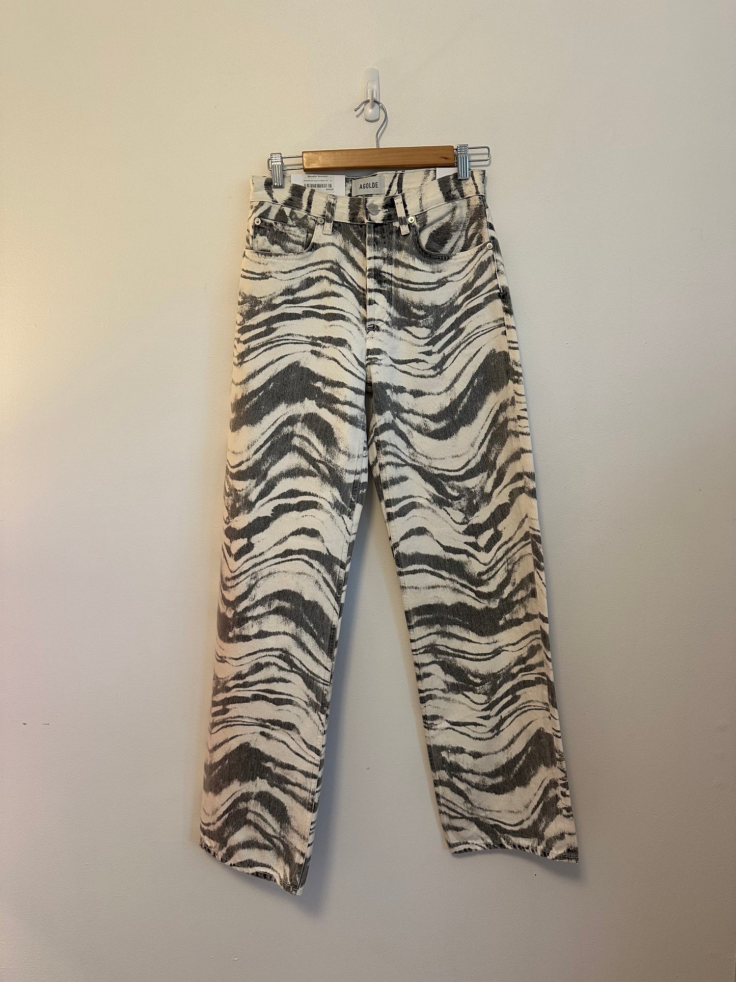 NWT Agolde Arc High Rise Curved Leg Jeans in Quiver Marbled Print | Size 24