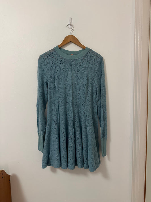NWT Free People Coffee in the Morning Lace Astral Sea Long Sleeve Tunic | Small