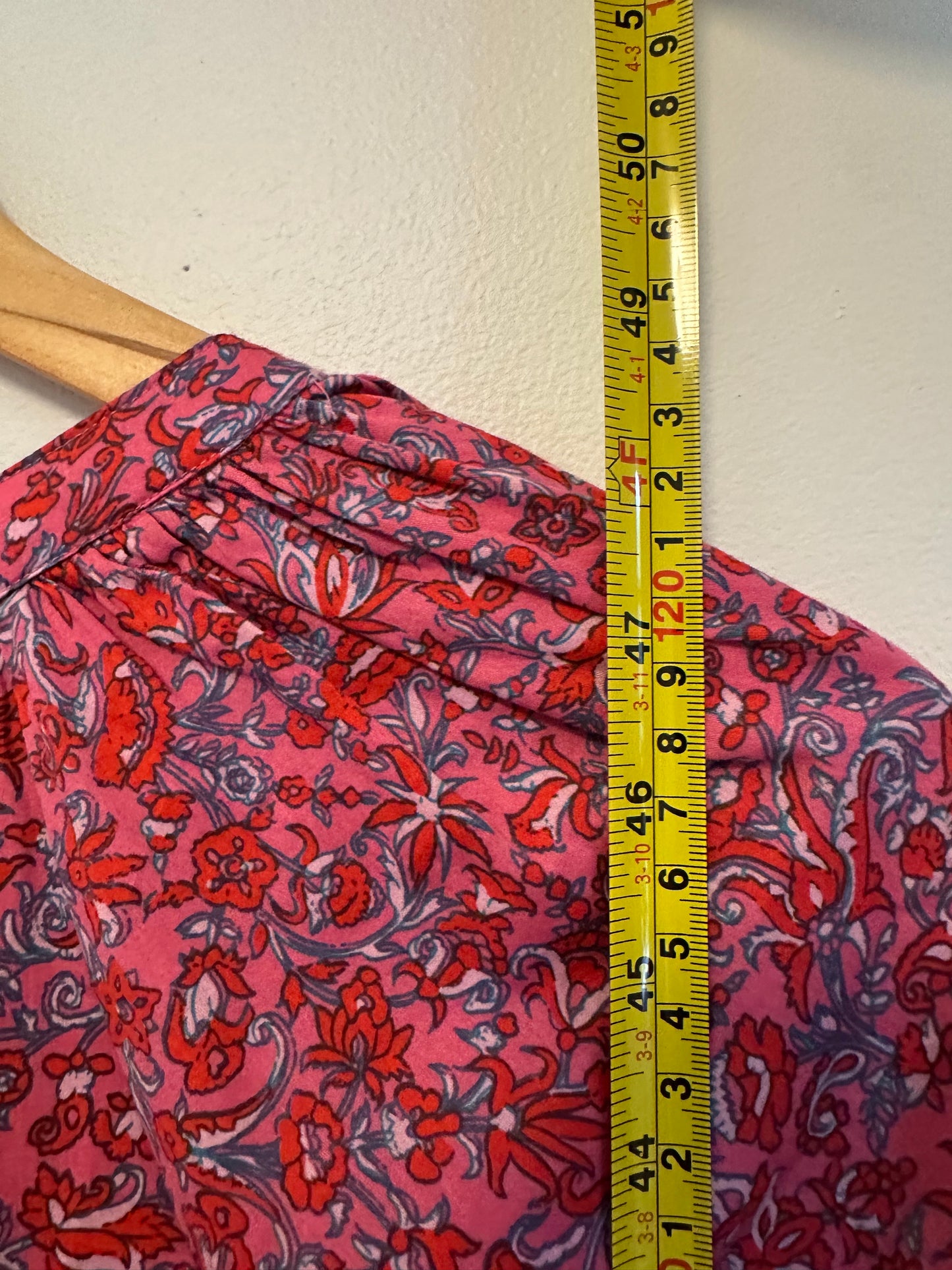 Xirena Pink Floral Paisley Cotton Tiered V-Neck Midi Dress | Size Small