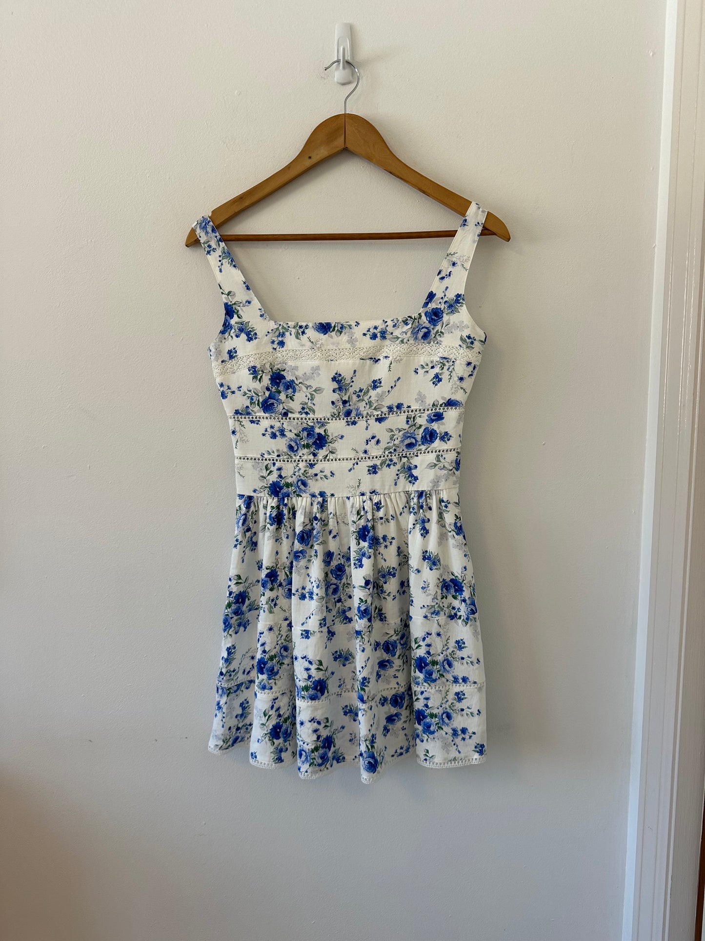 NWT Musette Blue Floral Square Neck Mini Dress | Size Small