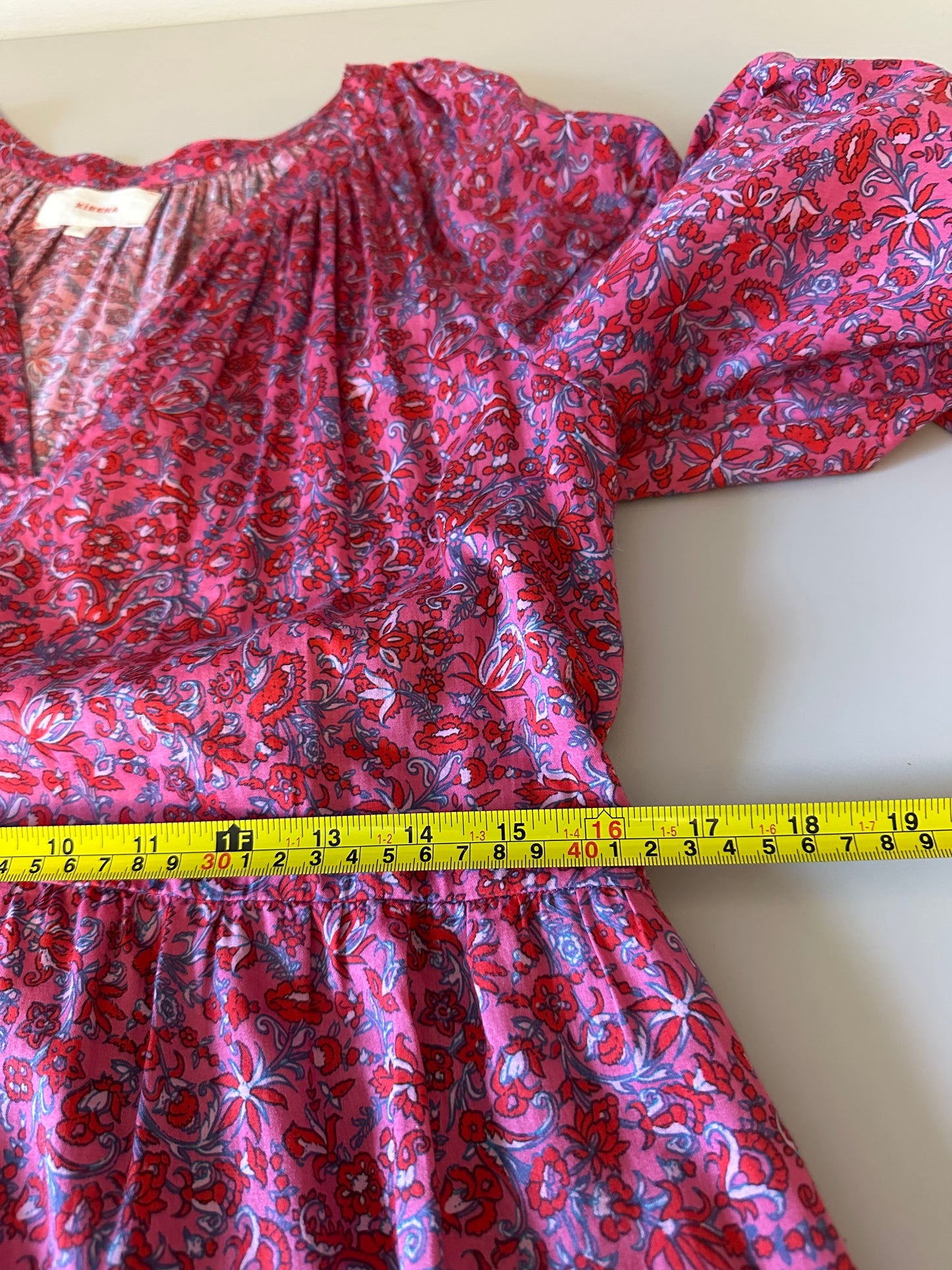 Xirena Pink Floral Paisley Cotton Tiered V-Neck Midi Dress | Size Small