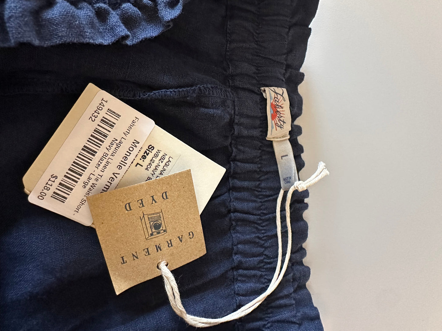 NWT Faherty Laguna Linen Pull On Shorts in Navy Blue | Size Large