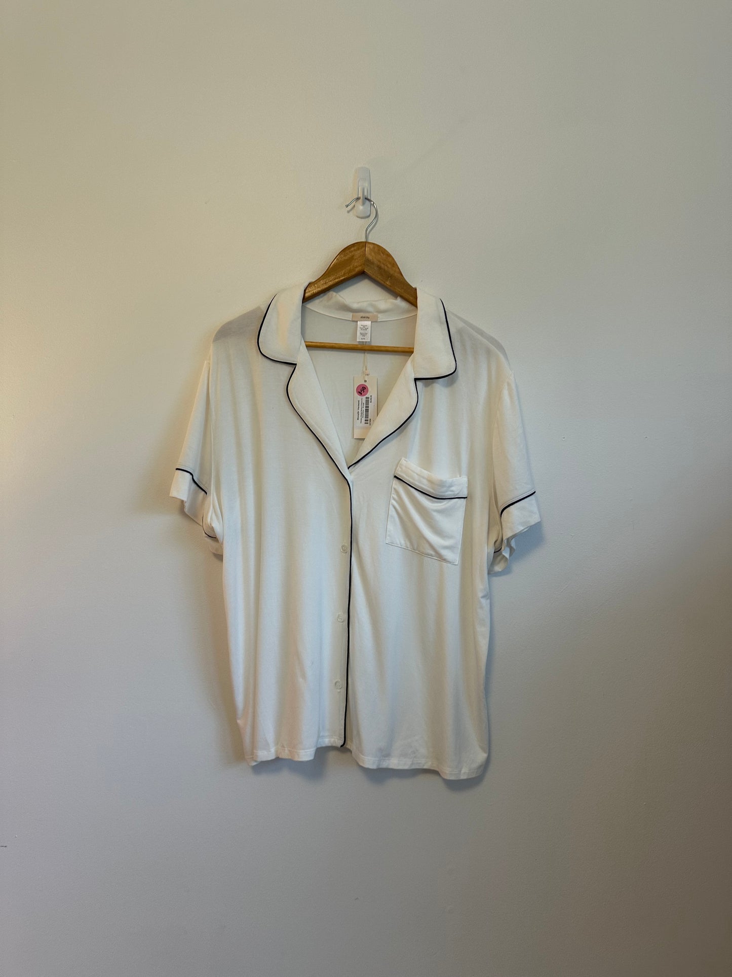 NWT Eberjey Gisele Modal Relaxed Short PJ Set in Pure Ivory and Navy | Size XL