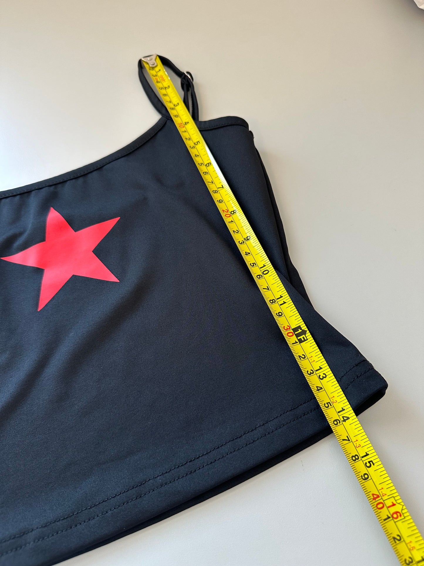 Princess Polly Black and Red Star Cropped Cami Tank Top | Size 2