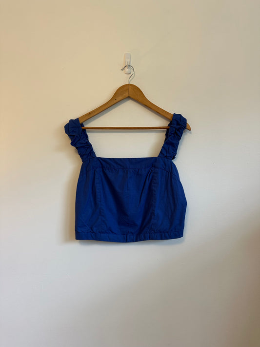 NWT Free People Ashley Seamed Cotton Tank Top in Mazarine Blue | Size XL