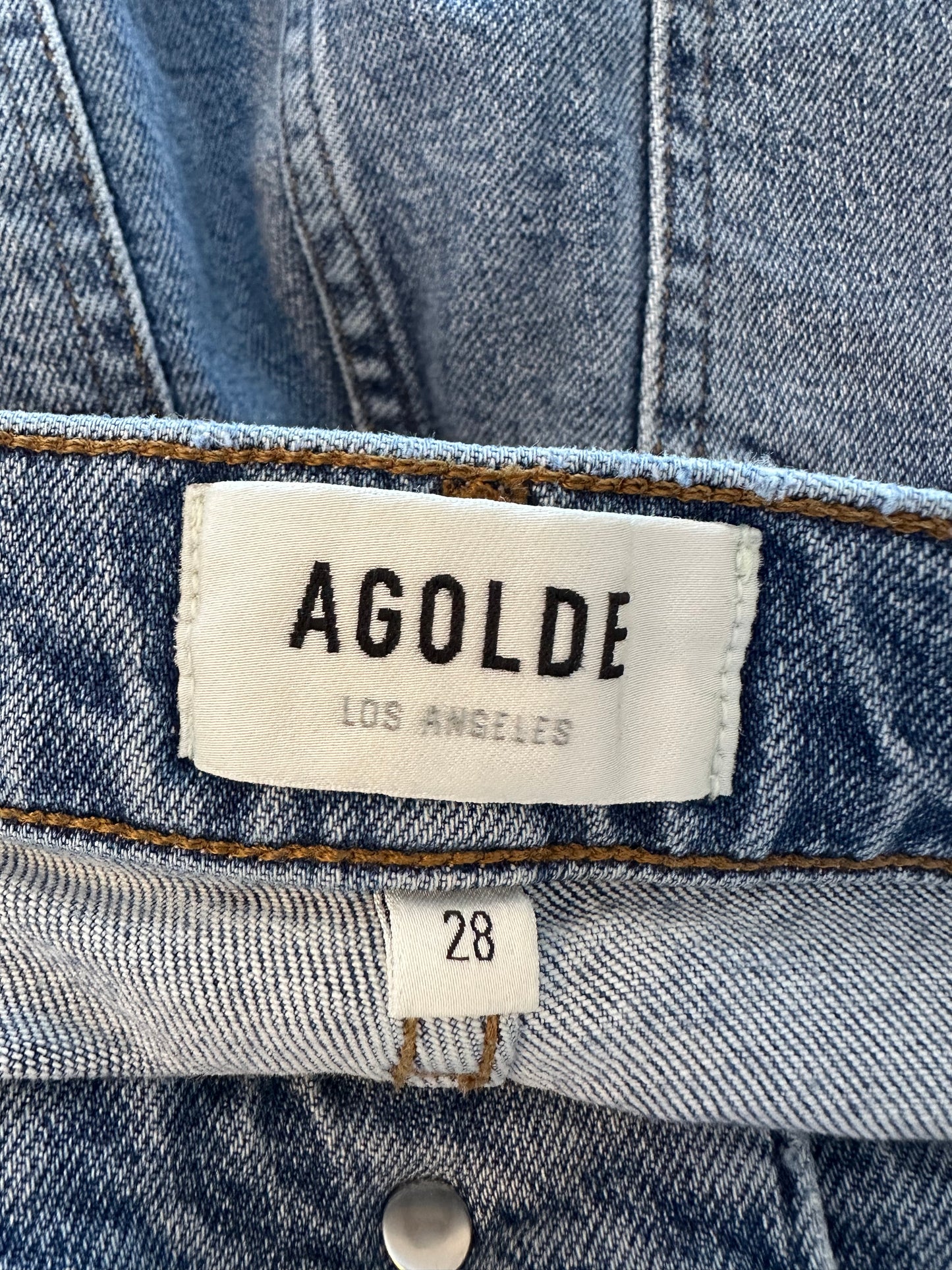 Agolde Riley Distressed Straight Leg Stretch Blue Jeans | Size 28