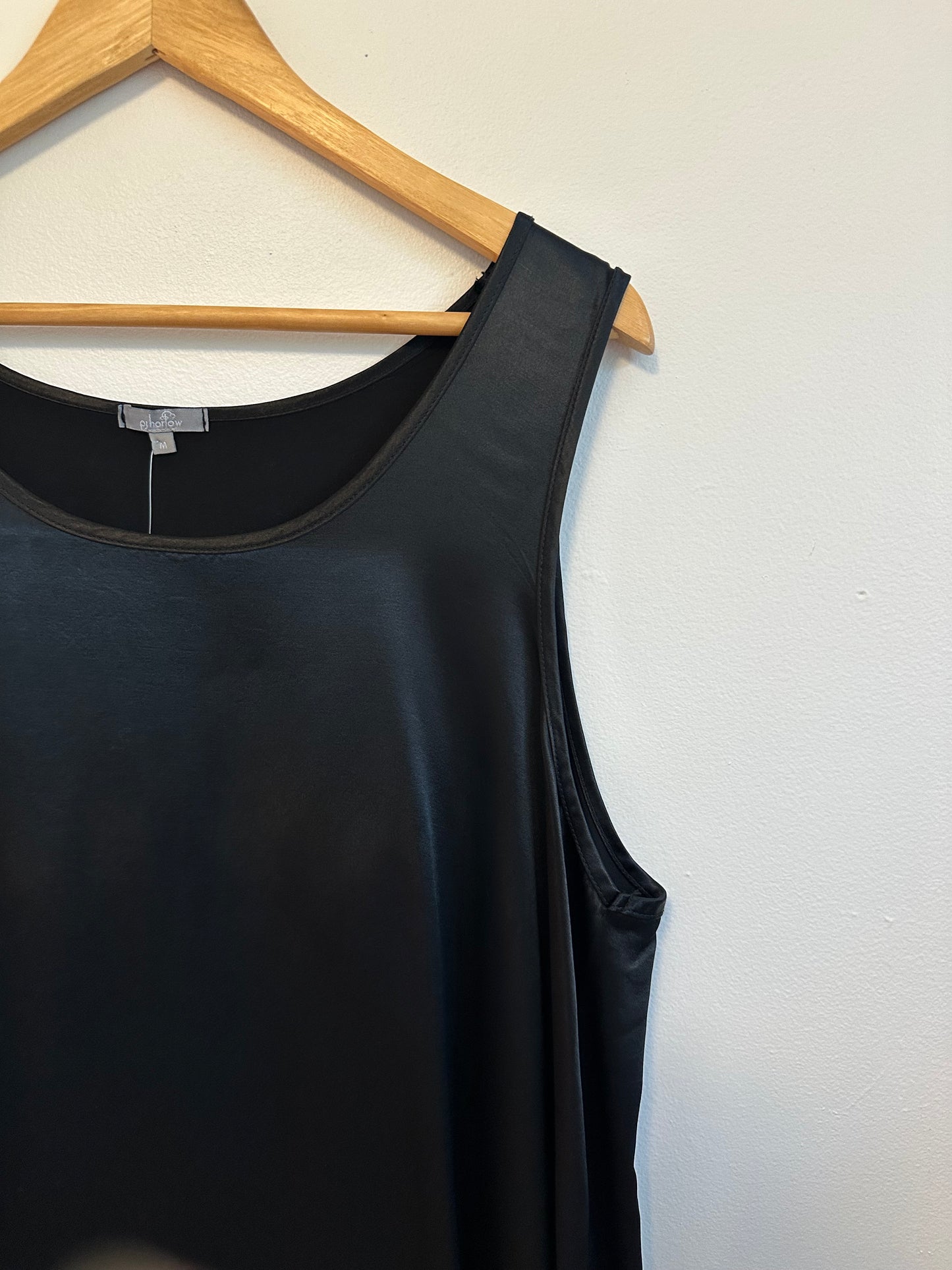 NWT PJ Harlow Jackie Satin Cami Sleep Shirt in Black | Size Medium