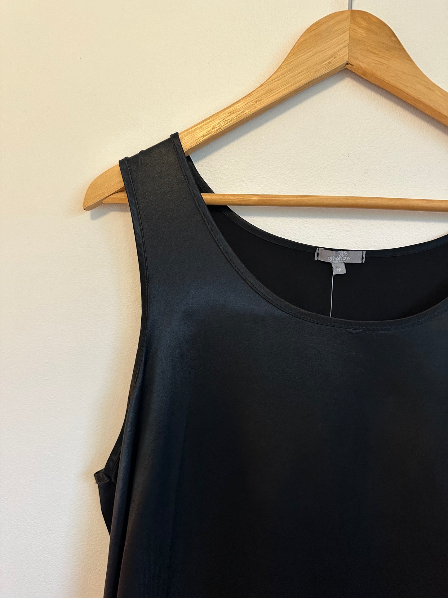 NWT PJ Harlow Jackie Satin Cami Sleep Shirt in Black | Size Medium