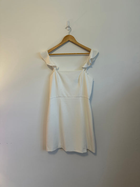 NWT French Connection White Ruffle Shoulder Mini Dress | Size 10
