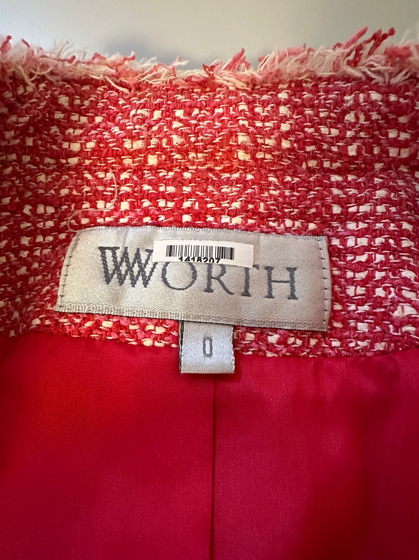 Worth Pink Tweed Button Front Jacket | Size 0